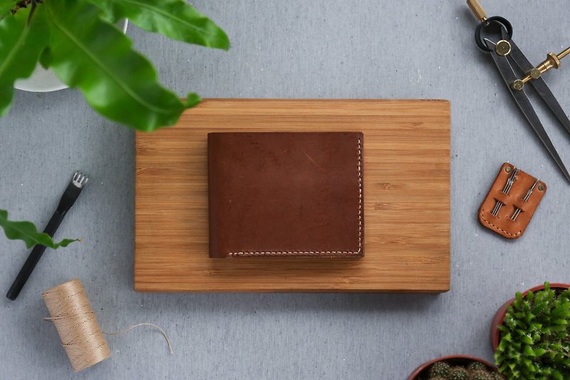 Shekinah Handmade Leather - Simple Short Clip - Wallets - Genuine Leather Brown