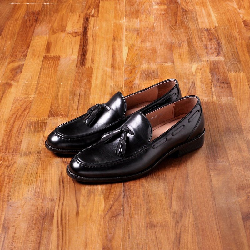 Vanger elegant and beautiful ‧ classic gentleman tassel loafers Va187 gentleman black - รองเท้าอ็อกฟอร์ดผู้ชาย - หนังแท้ สีดำ