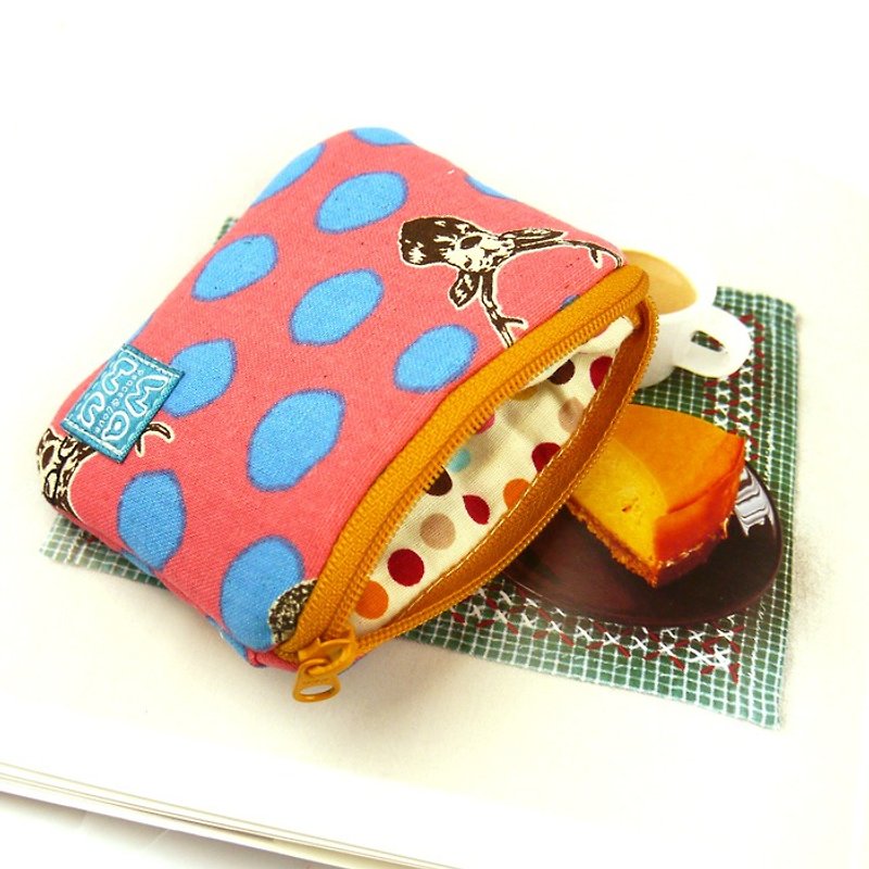 Fine coin (Rabbit and deer/pink)/card pouch/Mini zipper pouch/ Small Gadget bag/ Pocket pouch - กระเป๋าสตางค์ - ผ้าฝ้าย/ผ้าลินิน สึชมพู
