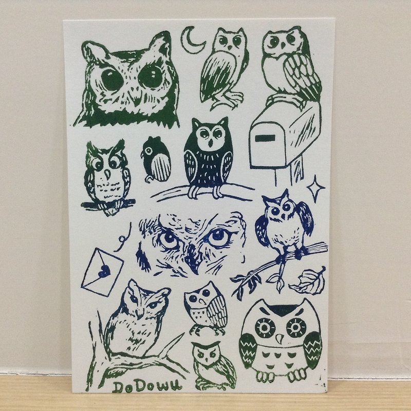 [Colorable] full of owls-hand-printed postcards - โปสเตอร์ - กระดาษ 