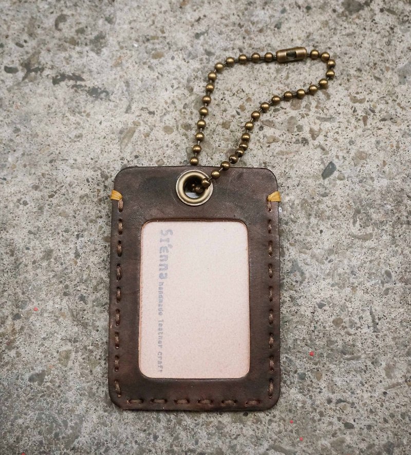 Sienna leather ID ticket luggage card holder - ที่ใส่บัตรคล้องคอ - หนังแท้ สีนำ้ตาล