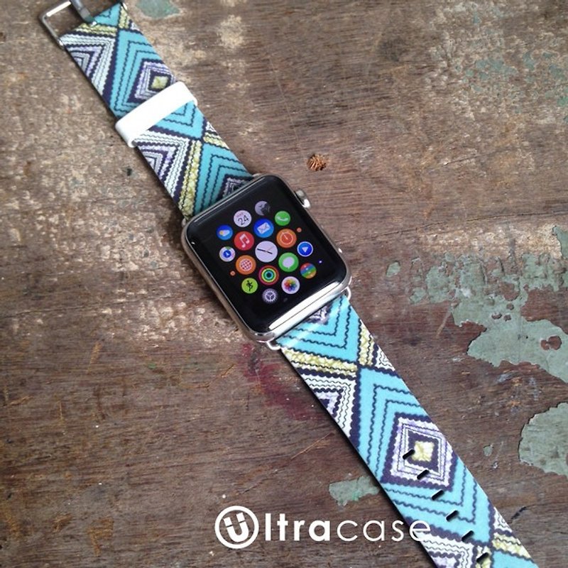 Vintage Navajo Tribal Printed on Leather watch band forApple Watch Series 1-5 - Other - Genuine Leather 