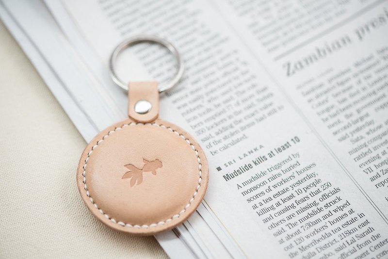 Natural Vegetable Tanned Custom Macaron Leather Keychain / Free Color Selection / Handmade - Keychains - Genuine Leather Khaki