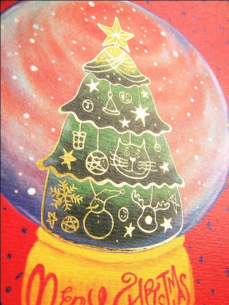 聖誕節  聖誕水晶球 燙金卡片/明信片 - 卡片/明信片 - 紙 紅色