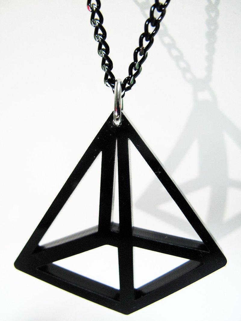 Three-dimensional perspective pyramid (geometric series) necklace/key ring - Necklaces - Acrylic Black