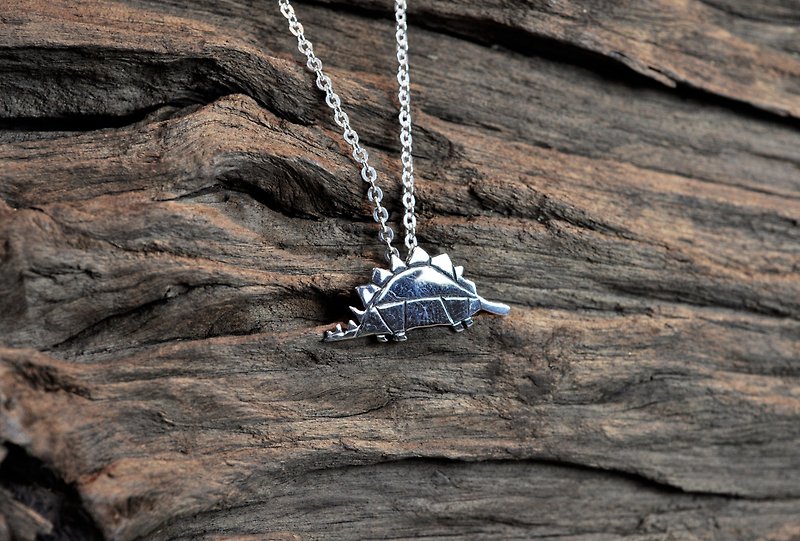 Ermao Silver[Childhood Fun-Stegosaurus Origami Model-Necklace] Silver - Necklaces - Silver Silver
