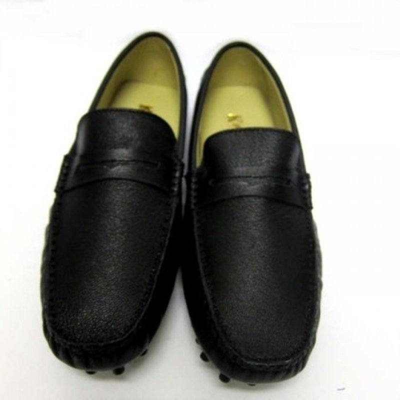 Bao Bei Wang Leather Handmade Shoes (Men) [Sheep/Bean Sole/Black] - รองเท้าลำลองผู้ชาย - หนังแท้ สีดำ