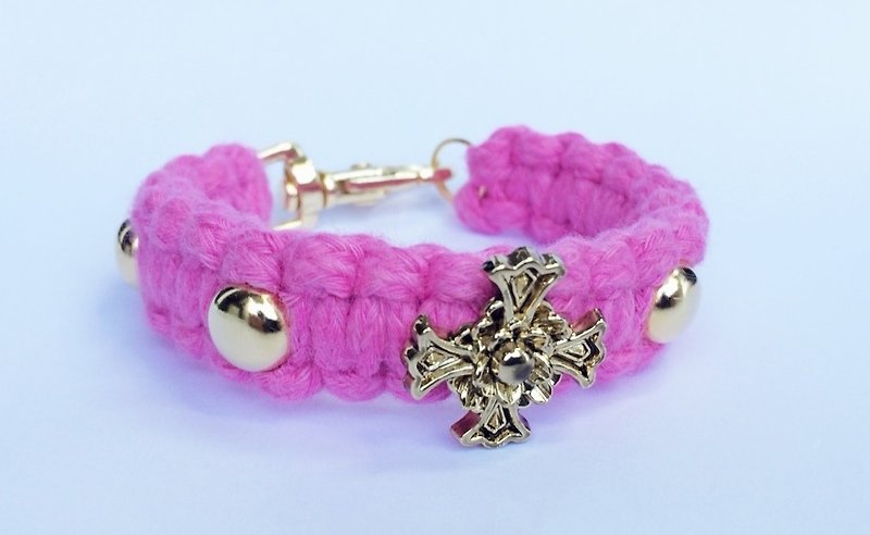 Peach pink wild rose Cross d nail braid - Bracelets - Cotton & Hemp Pink