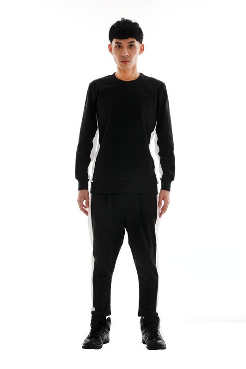 Sevenfold 2013 A/W black/white (Side) splicing sport pants 黑白(側邊)剪接運動褲 - 男長褲/休閒褲 - 棉．麻 黑色