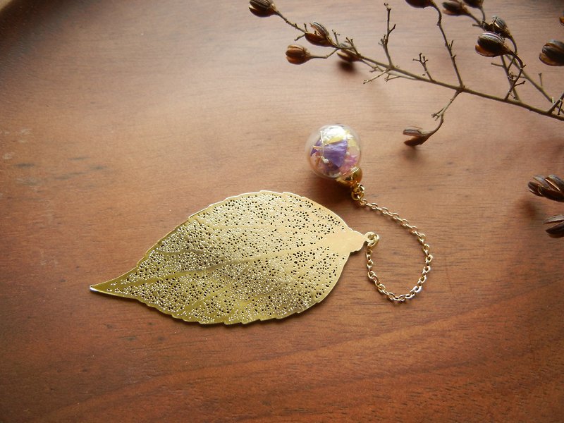 [Tiger Qi Blessing Bag] Leaf Vein Glass Ball Bookmark-Dream Purple Gold - Bookmarks - Glass Multicolor