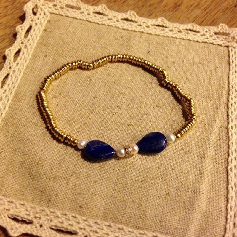 幸運石手鍊-Lapis Lazuli au Pearl 青金石佐珍珠 - 手鍊/手環 - 寶石 藍色