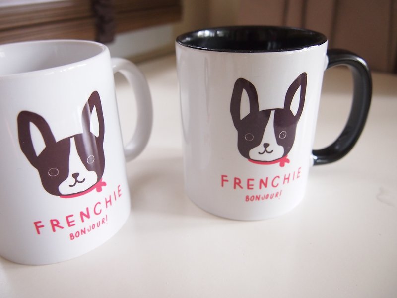 แก้ว mug Frenchie Bonjour! - แก้วมัค/แก้วกาแฟ - เครื่องลายคราม ขาว