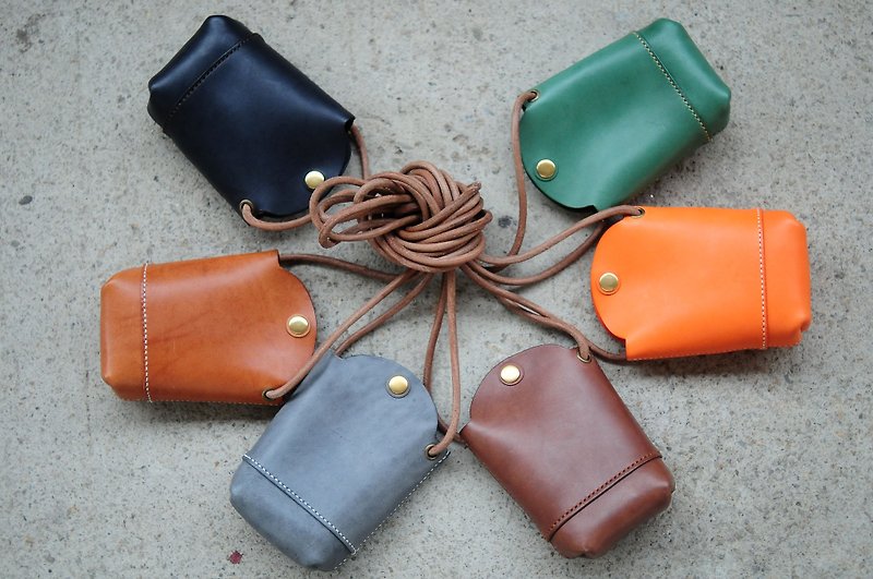 Hand Stitched Light Brown Leather phone Case/ Small Pouch - กระเป๋าแมสเซนเจอร์ - หนังแท้ 