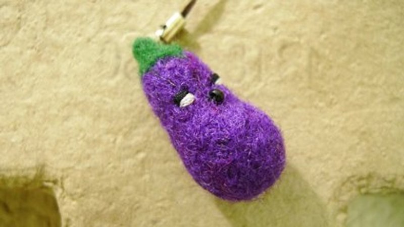 小嘟嘴茄子-羊毛氈手機吊飾 - 吊飾 - 羊毛 紫色