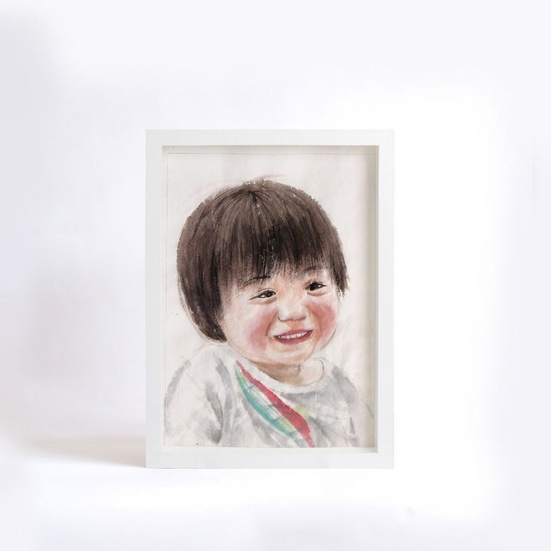 A4 Custom Portrait with Wood Frame, Child's Portrait, Children's Personalized Original Hand Drawn Portrait from Your Photo, OOAK watercolor Painting Ideas Gift - Customized Portraits - Paper Multicolor