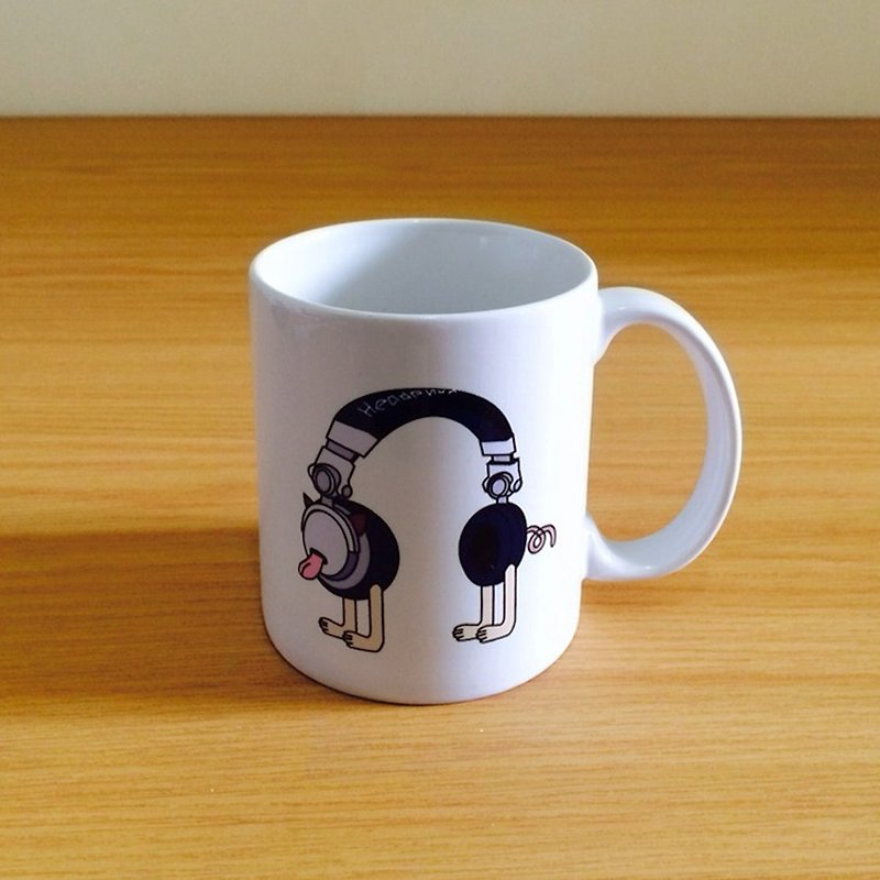 HeadphoneDog 塗鴉白瓷 馬克杯/筆筒 「h01.音樂耳機狗」 - 耳機/藍牙耳機 - 瓷 白色