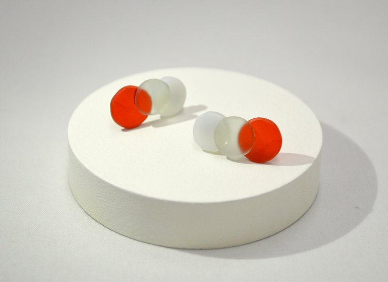 玻璃素材 耳環 thin 系列 紅色 - 耳環/耳夾 - 玻璃 紅色