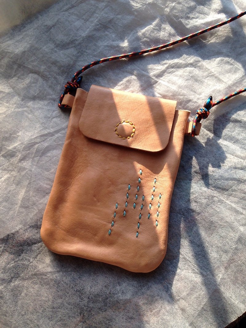 手縫いの革neckbagの藍宇携帯電話のセット* - ショルダーバッグ - 革 