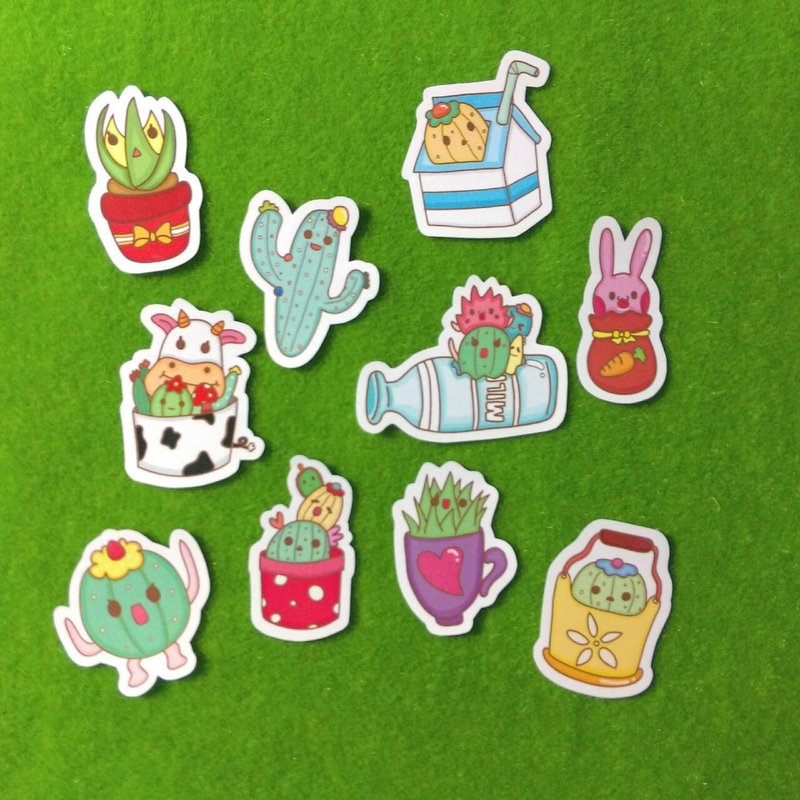 Succulents Planet friend Sticker Pack (10 in) - Stickers - Paper Blue