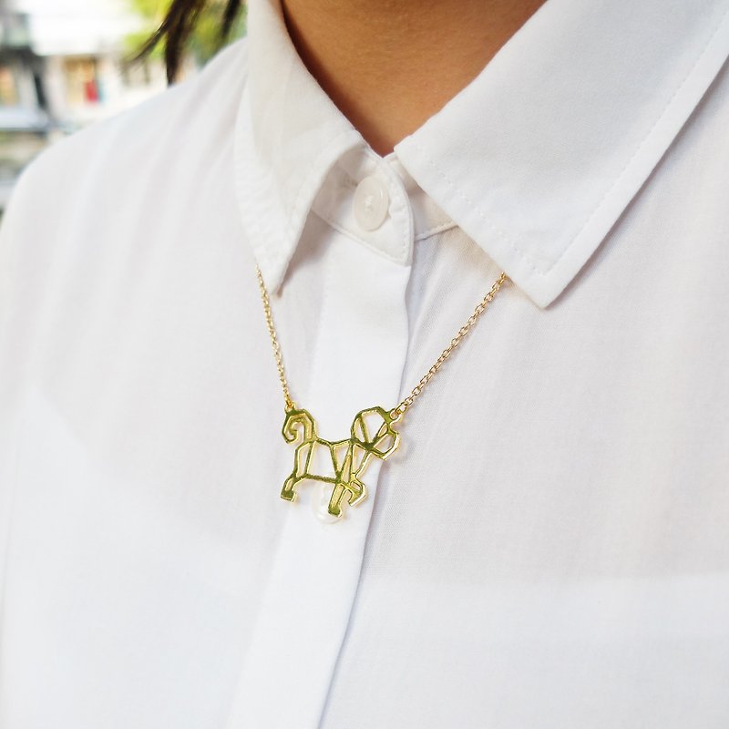 Monkey, Origami Necklace, Animal Necklace, Animal Gifts - Necklaces - Other Metals Gold