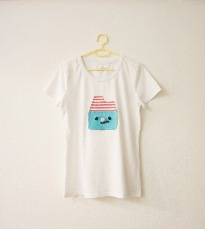 小小家。手工T-shirt。001-糖果屋 - T 恤 - 棉．麻 白色