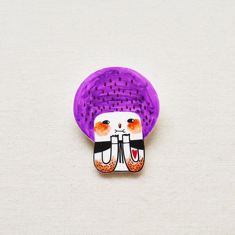 Hetty The Purple Bob Girl - Handmade Shrink Plastic Brooch or Magnet - Wearable Art - Made to Order