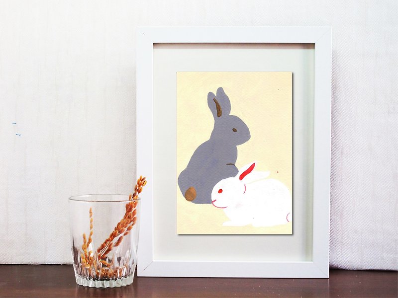 Copy Bunny painted illustration painting poster / A5 - Posters - Paper Yellow