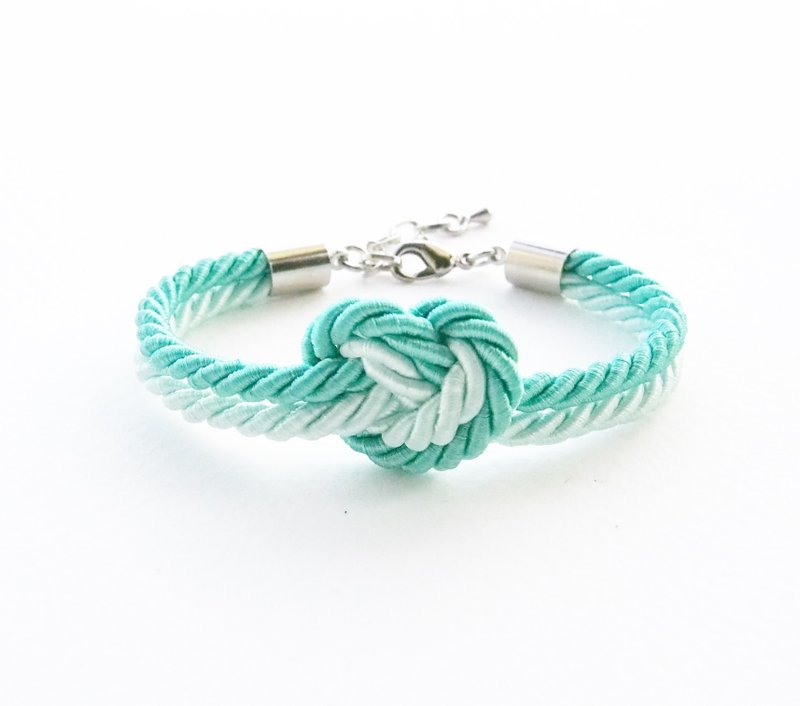 Mint/Light mint heart knot bracelet - สร้อยข้อมือ - วัสดุอื่นๆ สีเขียว