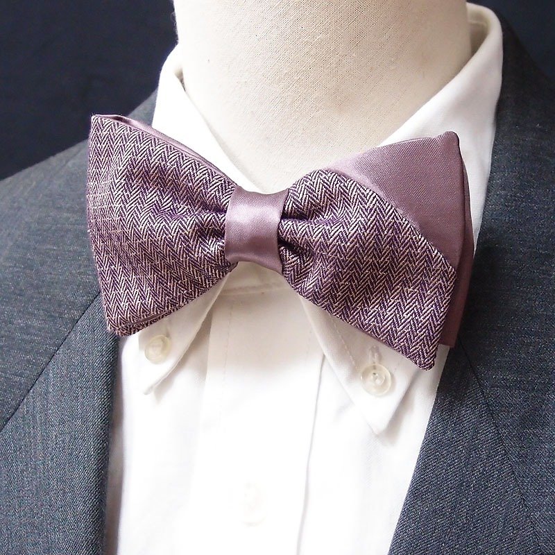 丁香紫色雙面 氣質剪裁 領結 bowtie - 雙面可用*情人節*新年* - 領結/領巾 - 其他材質 紫色