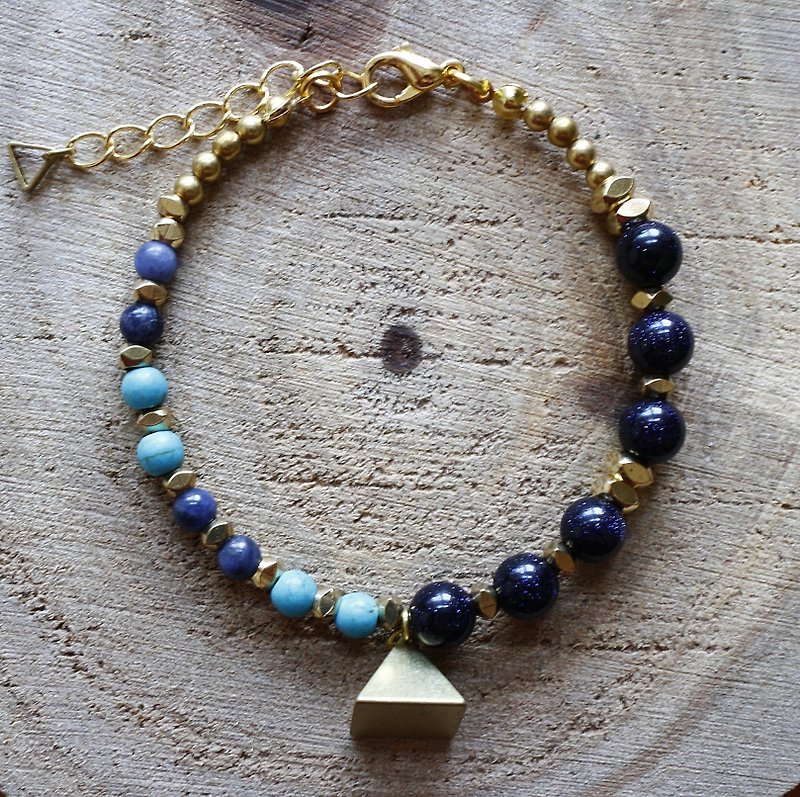 Muse natural wind series NO.124 blue sand stone brass soda asymmetric bracelets - Bracelets - Other Materials Blue