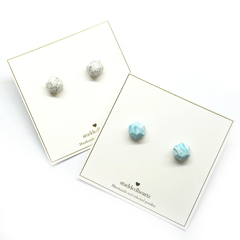 Hexagon Gemstone Polymer Clay Stud Earrings - ต่างหู - วัสดุอื่นๆ หลากหลายสี
