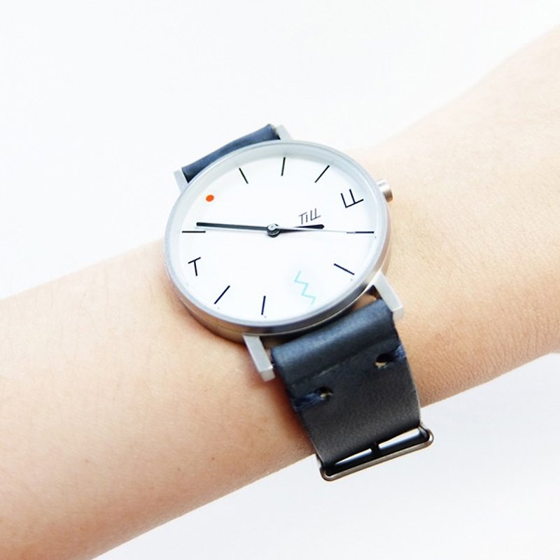 TILL Organic leather watch : butterfly pea : unique minimal handmade watch by TATHATA - นาฬิกาผู้หญิง - หนังแท้ สีน้ำเงิน
