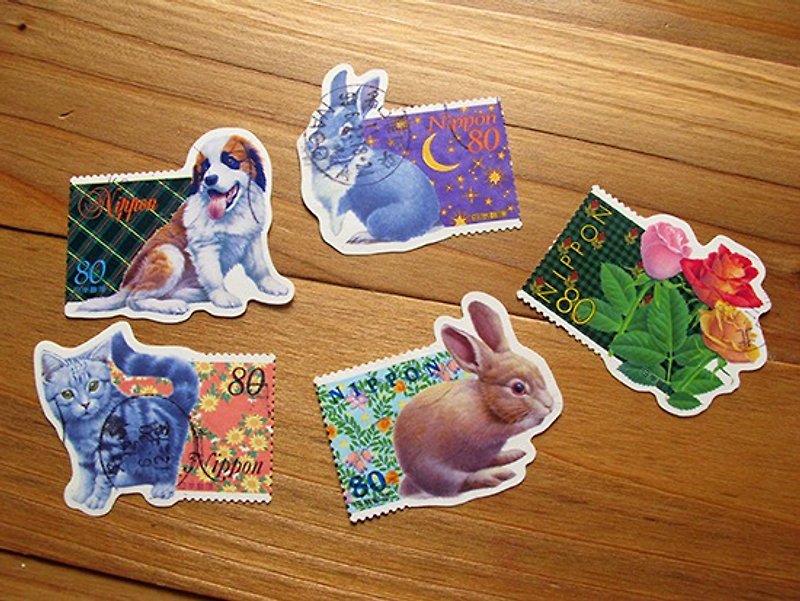 Japanese Letter Stamp Pocket Book Material Alien Version Cute Animal 5 Pieces into Two Choices - Stickers - Paper 