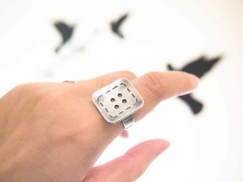 Handmade Silver Big Square Button Ring Gift For Her Lover Wife Mom Friend Christmas Birthday Anniversary Date Jewelry by IONA SILVER - แหวนทั่วไป - โลหะ สีเงิน