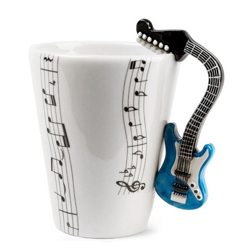 (限量品)【MSA可刻字的音樂系馬克杯】藍色電吉他 Blue Witch英國手繪杯立體刻字陶瓷馬克杯 - 咖啡杯 - 其他材質 藍色