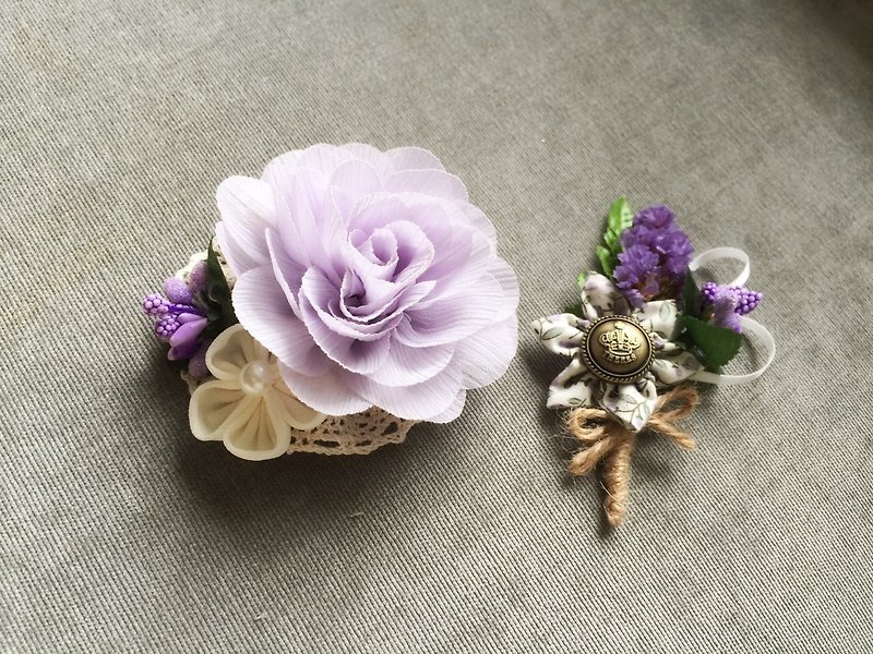 手作婚禮手花襟花 - 胸針 - 其他材質 紫色