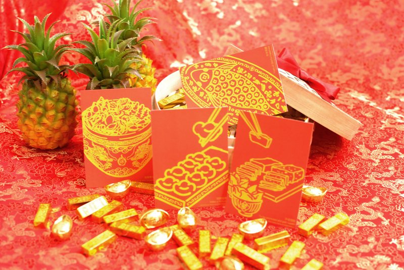 蔣堂 ‧ 好福氣年菜系列明信片 - 3+1套組 (C款) - 卡片/明信片 - 紙 紅色