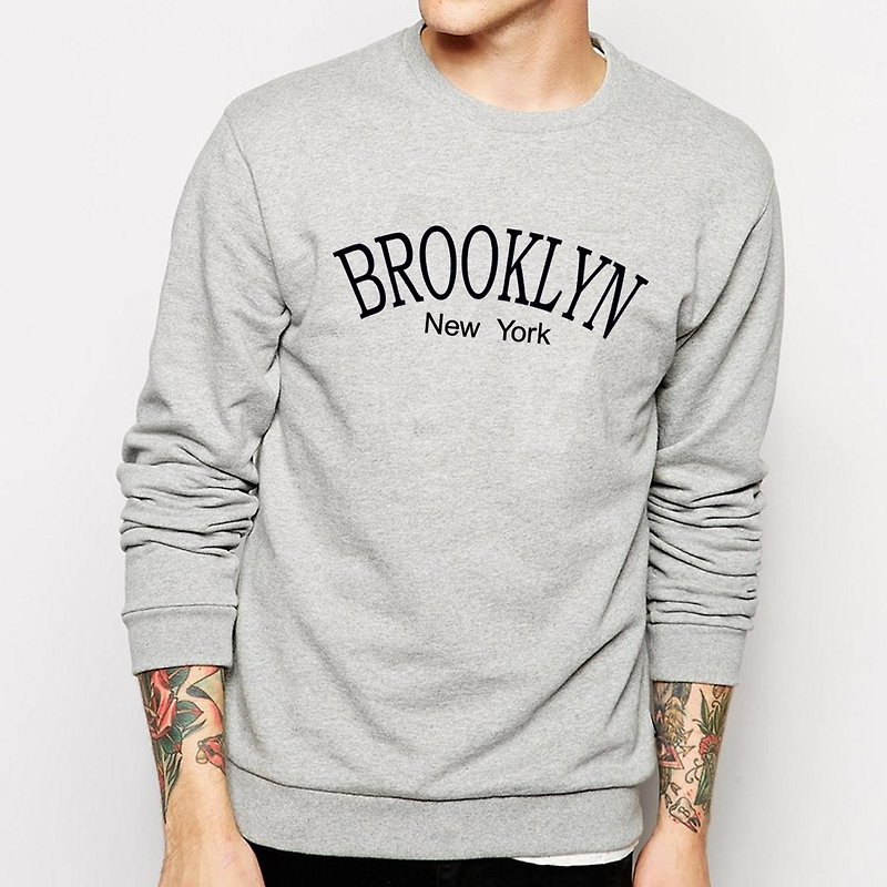BROOKLYN NY 大學刷毛美國棉T-灰色 布魯克林 紐約 文青 設計 時尚 簡單 - T 恤 - 其他材質 灰色