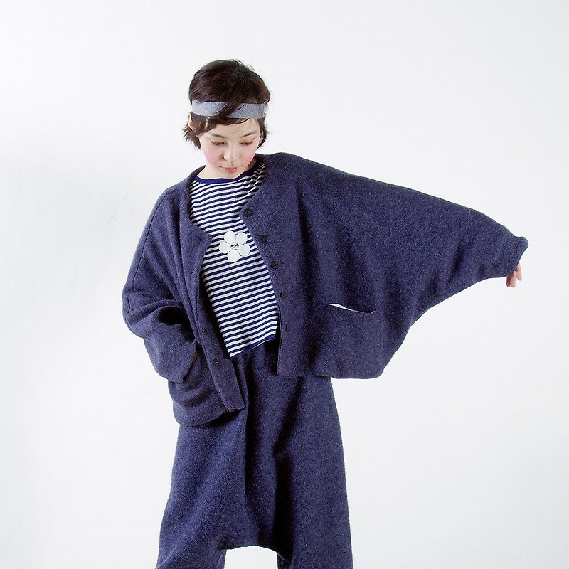 藍色飛鼠袖棉外套 - imakokoni - 女大衣/外套 - 羊毛 藍色