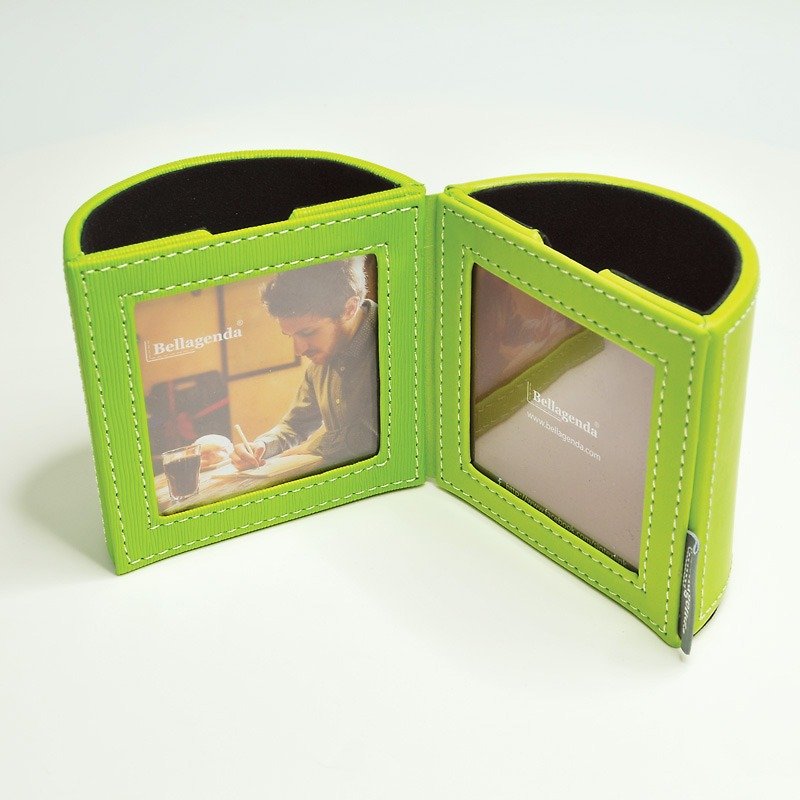 Bellagenda Open and Close Photo Frame Pen Holder Valentine's Day Gift - Pen & Pencil Holders - Faux Leather Green