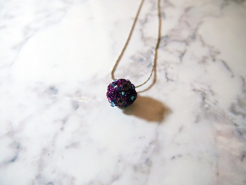 Hand-made French as purple Bronze wire braided Gemini Pendant with metal balls Fortunately birthday Necklace (Miao circle series) - สร้อยคอ - วัสดุอื่นๆ สีม่วง