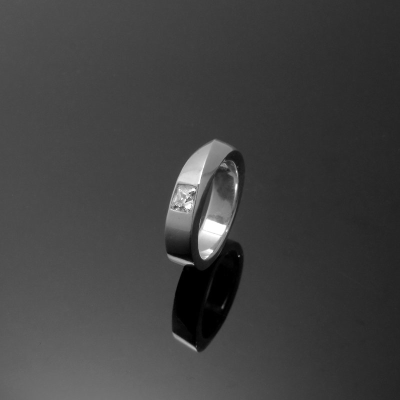 Stone Series / 5mm square Stone Pierced personalized Ring / 925 Silver - แหวนคู่ - โลหะ สีเงิน