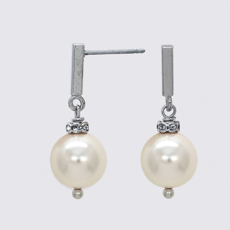 【She Shines Seal Tour】Crystal Pearl Pierced Earrings (Pearl White) - Earrings & Clip-ons - Gemstone Gray