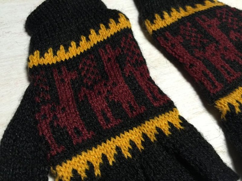 Alpaca wool gloves half finger walk - Black Crimson Aries - Gloves & Mittens - Other Materials Black