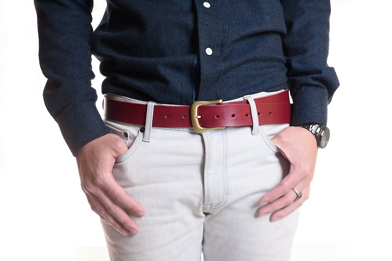 *Happy New Year, I'm Feeling Lucky*Leather Handmade Men's-Italian Vegetable Tanned Saddle Belt-Maroon - Belts - Genuine Leather Red