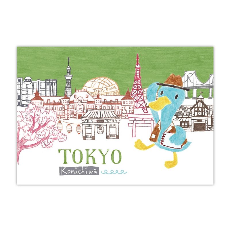 [Poca] Illustrated postcard: Flying around the city series Mr. Higashiyama's tour to Tokyo, Japan (No. 03) - Cards & Postcards - Paper Blue