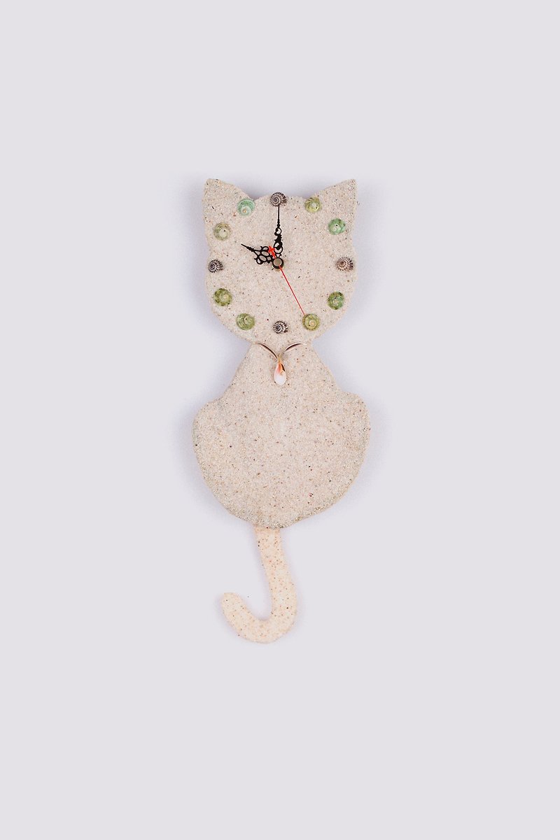 Love Cat Clock - White Shell Sand / Ocean Wind Wall Clock - Clocks - Wood White