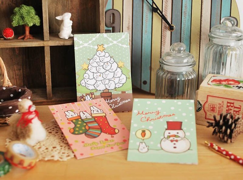 Mori Shu Mochi Bunny Bubble Goat Christmas Card Set (warm three cards to take with you) - การ์ด/โปสการ์ด - กระดาษ หลากหลายสี