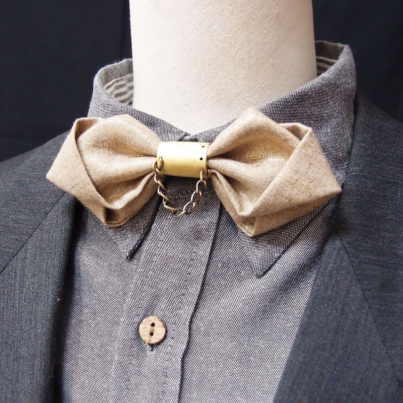 工業風格燙金色造型領結 bowtie-可替換兩種風格 - 領帶/領帶夾 - 棉．麻 金色