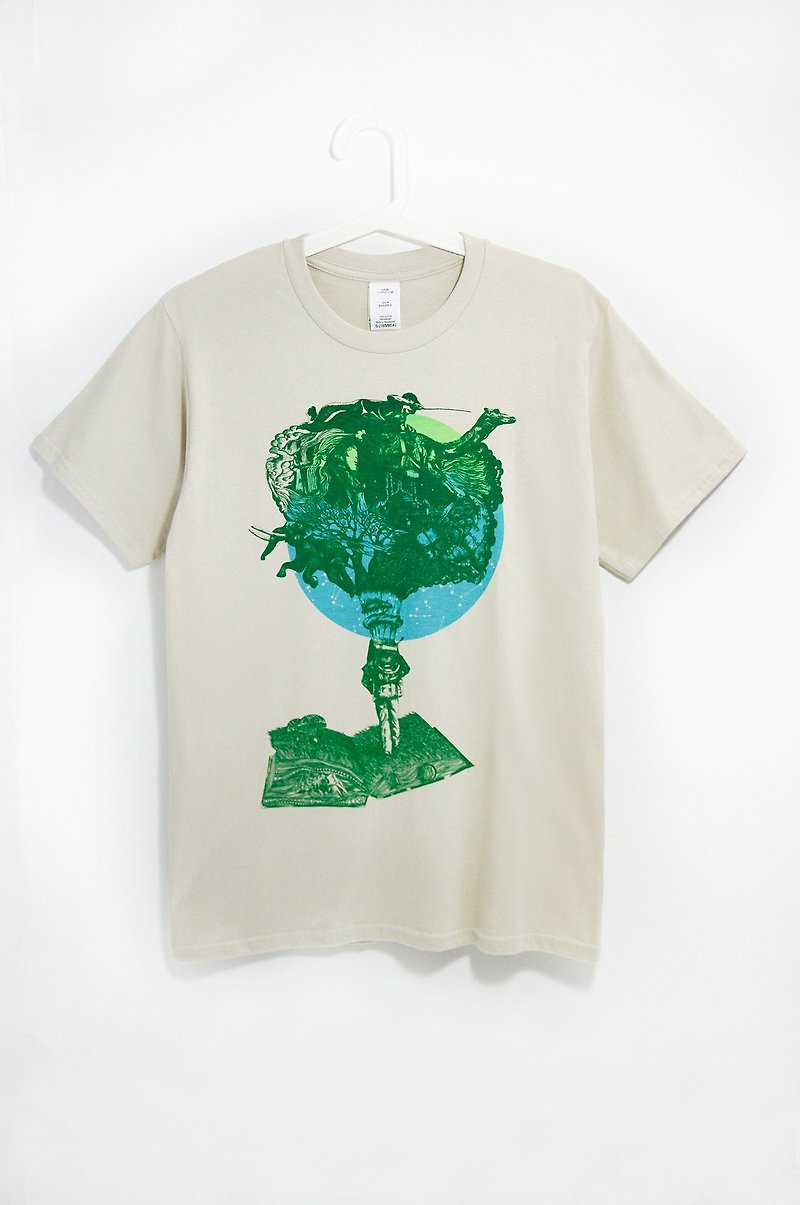 男裝合身純棉插畫Tee / 旅行T - 寂寞星球 ( 米黃 ) - 男 T 恤 - 棉．麻 黃色